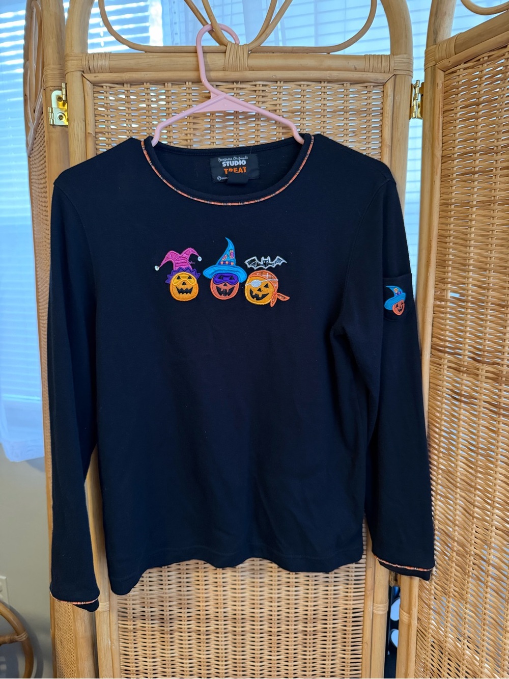 Women’s Vintage Halloween Pumpkin Long-Sleeve Top